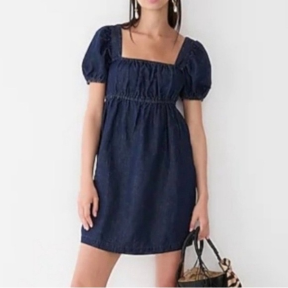 J. Crew Dresses & Skirts - EUC J. Crew Linen Blend Denim Square Neck Puff Sleeve Dress Size 00